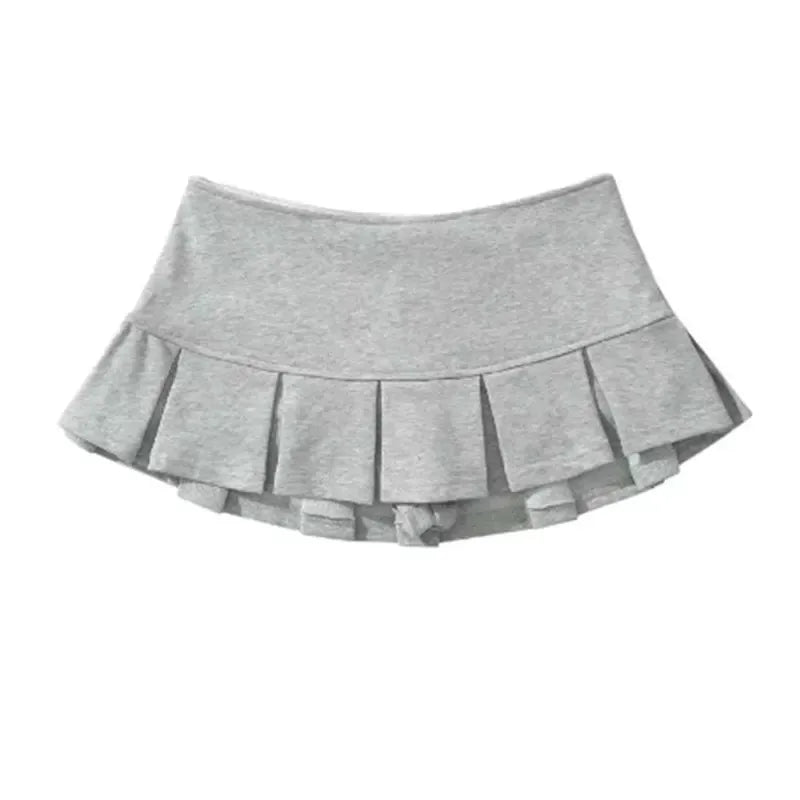 Fabric Y2K Mini Skirt Women Low Waist Wide Pleat Light Grey Sexy Vintage A-line Pleated Skirt Casual Skort Summer