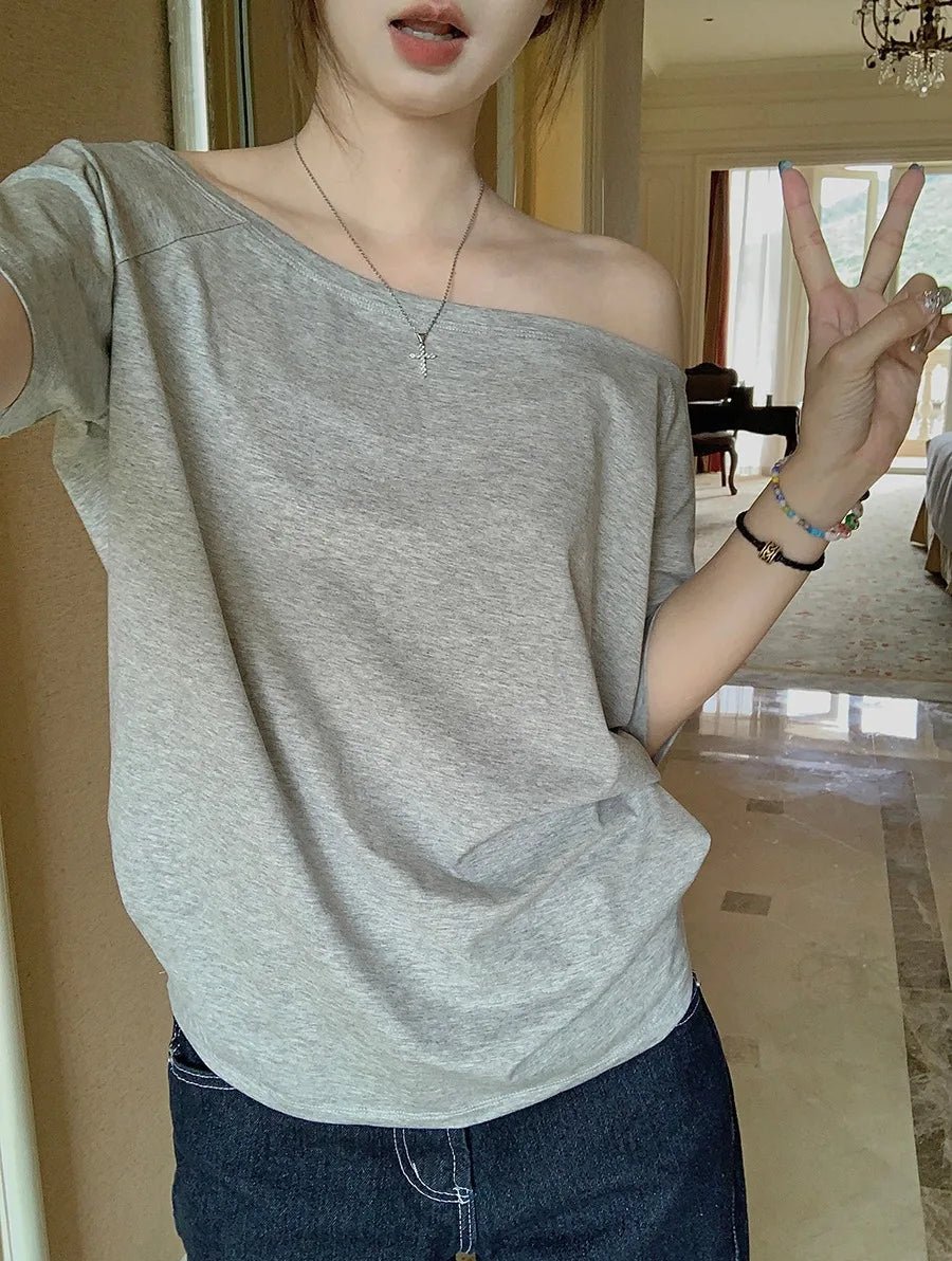 T-shirts Women Solid Simple Summer Casual Cleanfit Short Sleeve All-match Young Girls Streetwear Y2k Top Aesthetic Clothes Ins