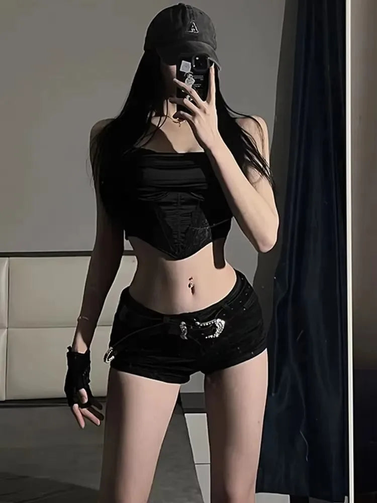 Denim Mini Shorts Women New European Style Trendy Summer Temperament Trousers Popular Button Sexy Sheath Night Club Slim Street